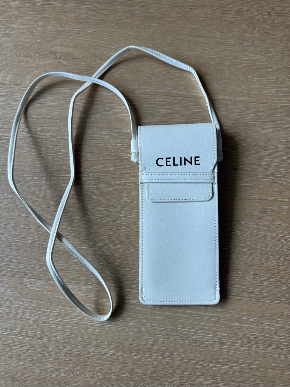 Celine White Leather Crossbody Sunglasses Pouch with Logo